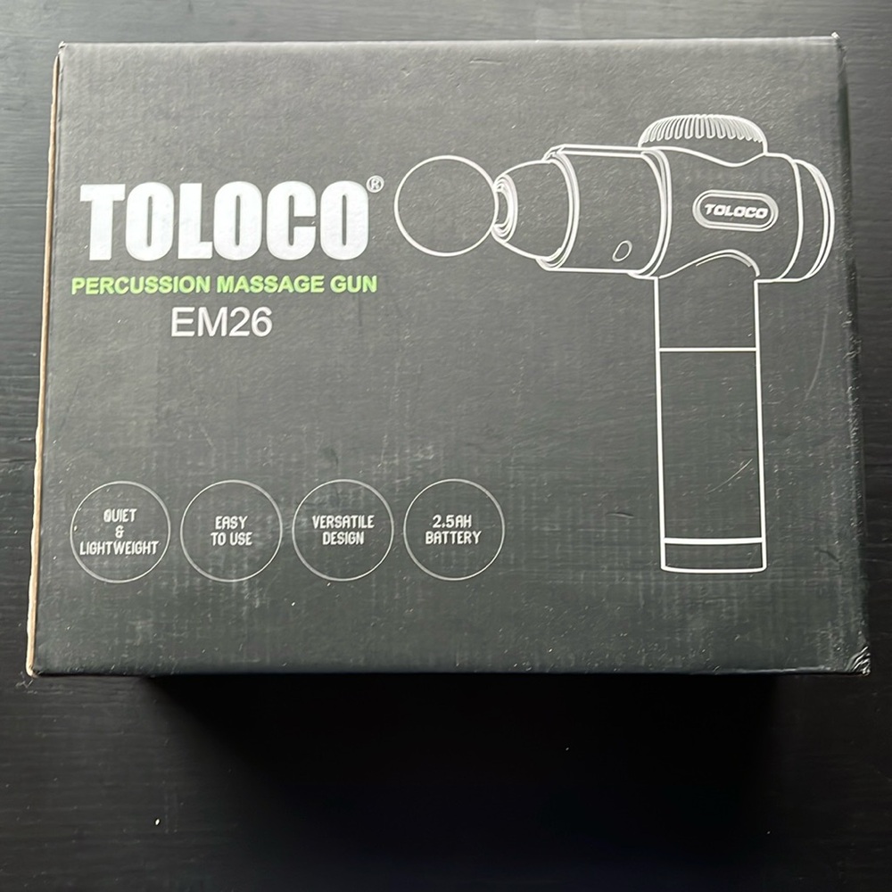 Toloco Massage Gun black with 10 attachments, portable case and user manual